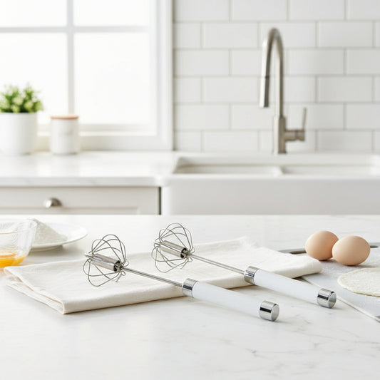 Stainless-Steel Semi-Automatic Hand Whisk – Self-Rotating Egg Beater & Mixer