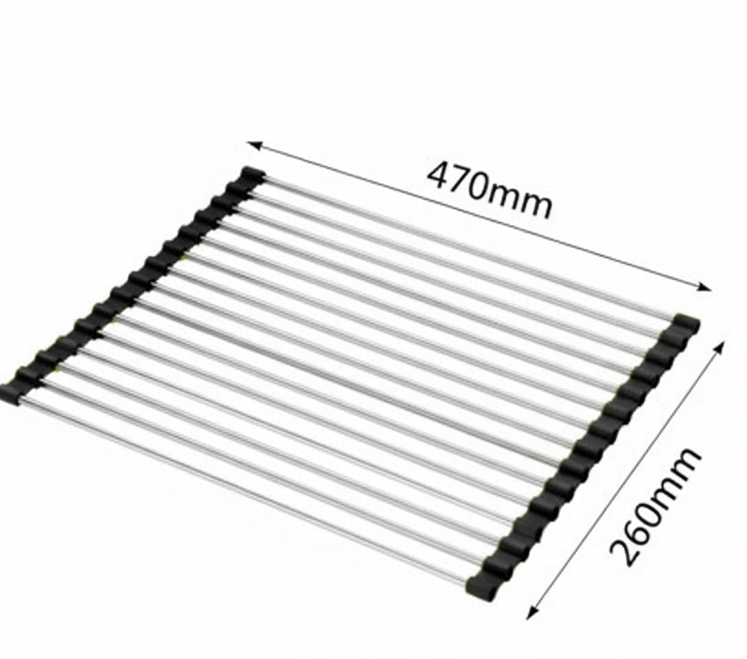 GoFuraaly™ Pro-Fold Stainless Steel Sink Drain Rack | Space-Saving Organiser for Modern Homes