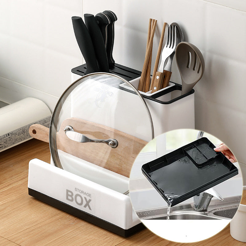 Compact Plastic Kitchen Organizer – Multi-Function Tableware & Knife Storage Rack