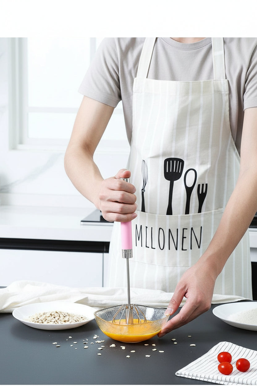 Stainless-Steel Semi-Automatic Hand Whisk – Self-Rotating Egg Beater & Mixer