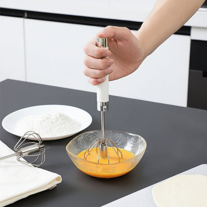 Stainless-Steel Semi-Automatic Hand Whisk – Self-Rotating Egg Beater & Mixer