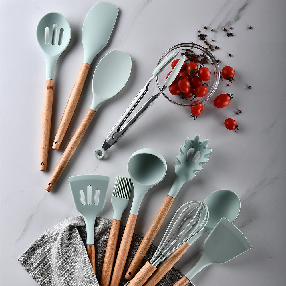 Stylish Silicone Kitchen Utensils Set with Wooden Handles – Non‑Stick Cooking & Baking Tools