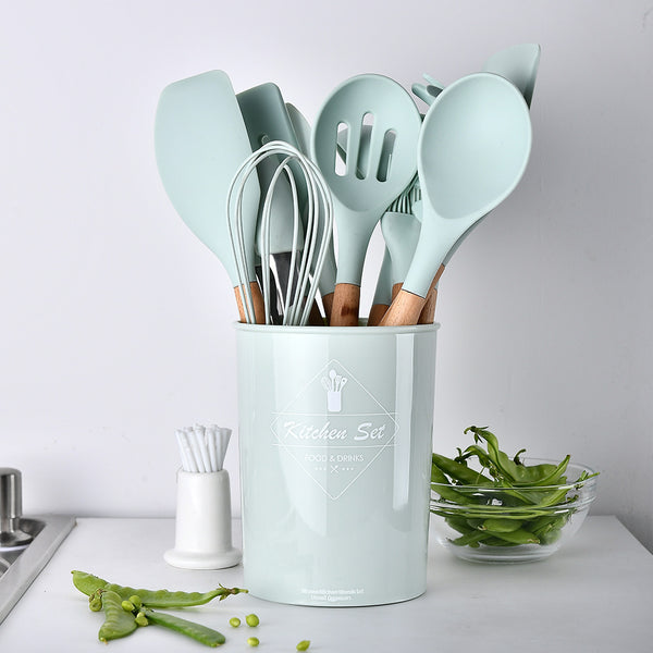 Stylish Silicone Kitchen Utensils Set with Wooden Handles – Non‑Stick Cooking & Baking Tools