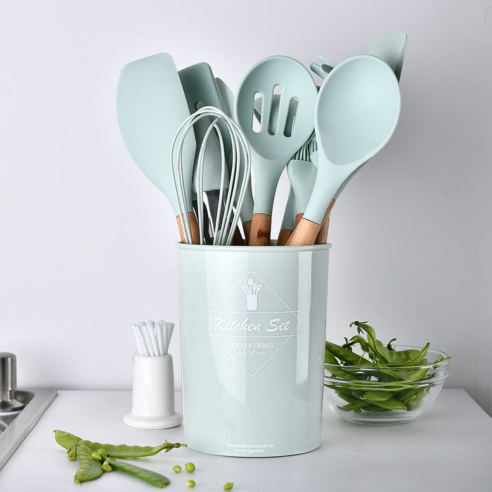 Stylish Silicone Kitchen Utensils Set with Wooden Handles – Non‑Stick Cooking & Baking Tools