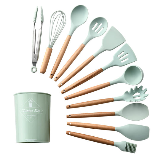 Stylish Silicone Kitchen Utensils Set with Wooden Handles – Non‑Stick Cooking & Baking Tools