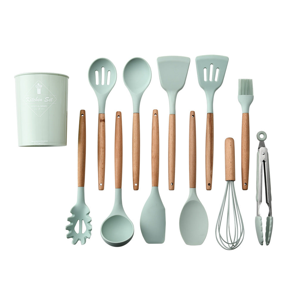 Stylish Silicone Kitchen Utensils Set with Wooden Handles – Non‑Stick Cooking & Baking Tools