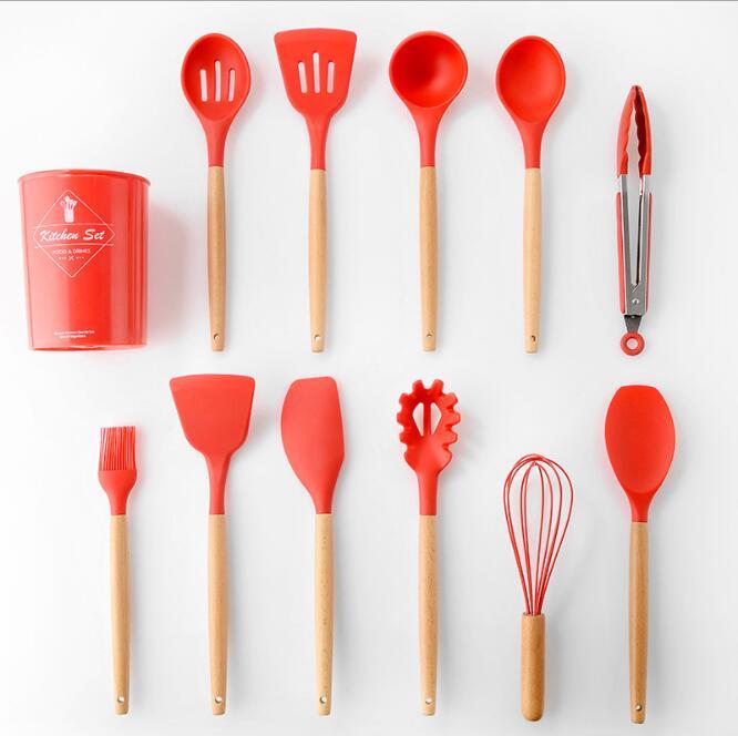 Stylish Silicone Kitchen Utensils Set with Wooden Handles – Non‑Stick Cooking & Baking Tools