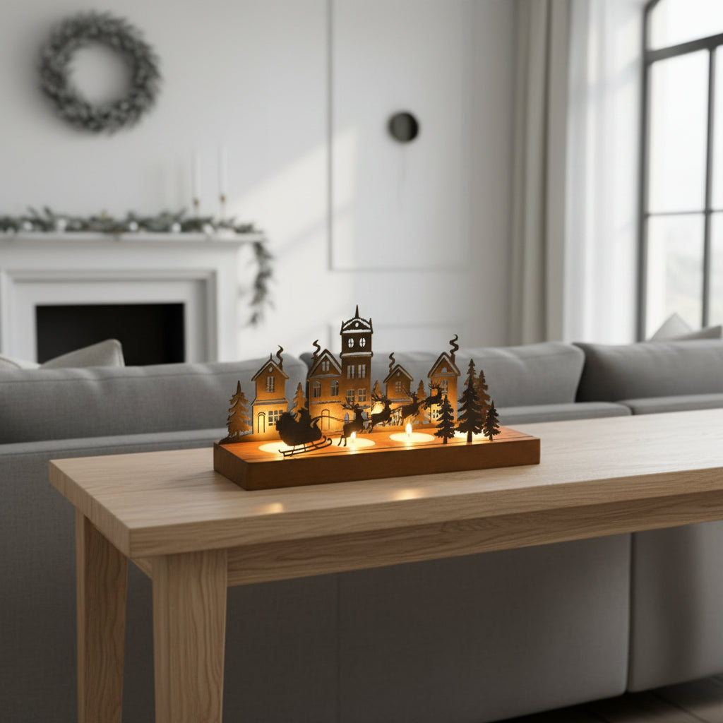 Hearth Tree™ Wrought-Iron Christmas Tree Candle Holder with Wooden Base