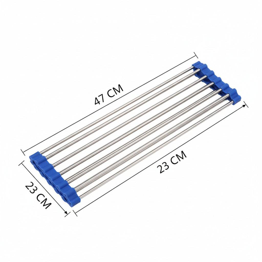 GoFuraaly™ Pro-Fold Stainless Steel Sink Drain Rack | Space-Saving Organiser for Modern Homes