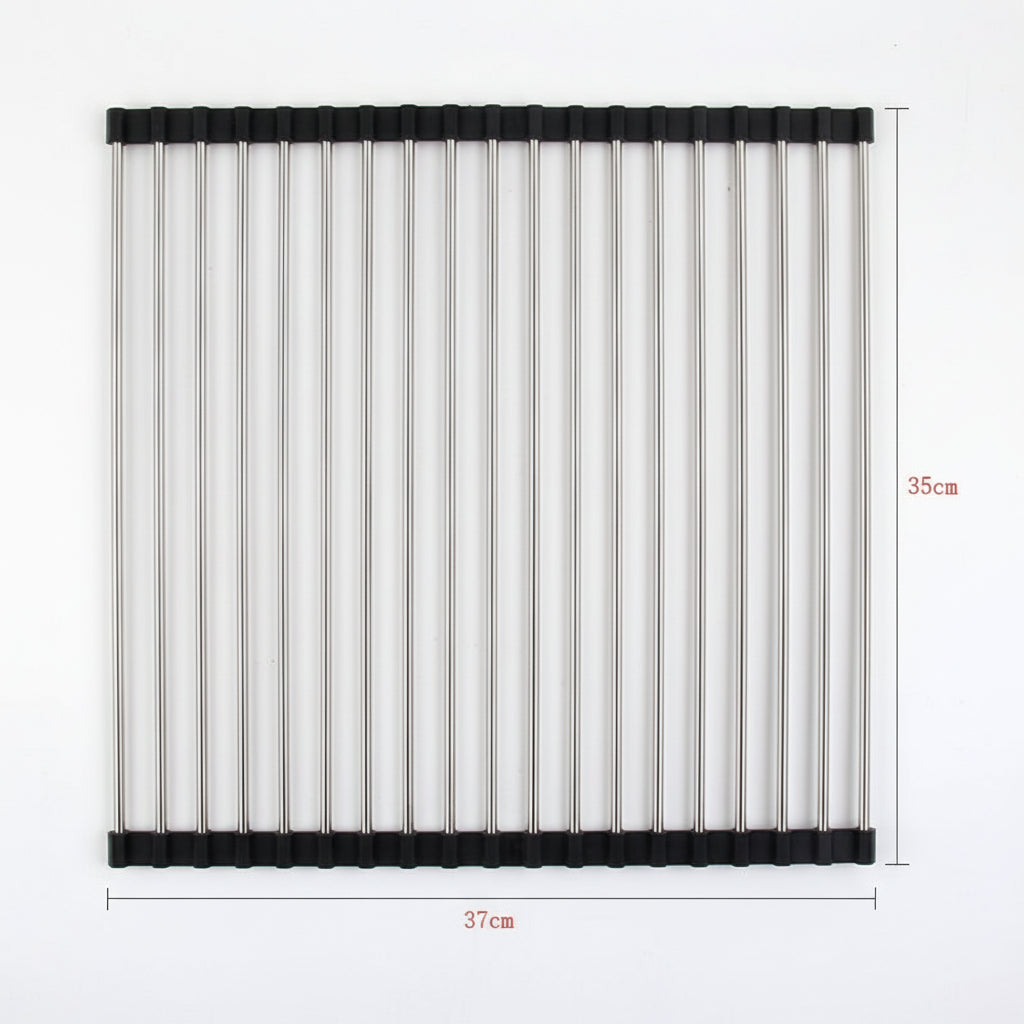 GoFuraaly™ Pro-Fold Stainless Steel Sink Drain Rack | Space-Saving Organiser for Modern Homes