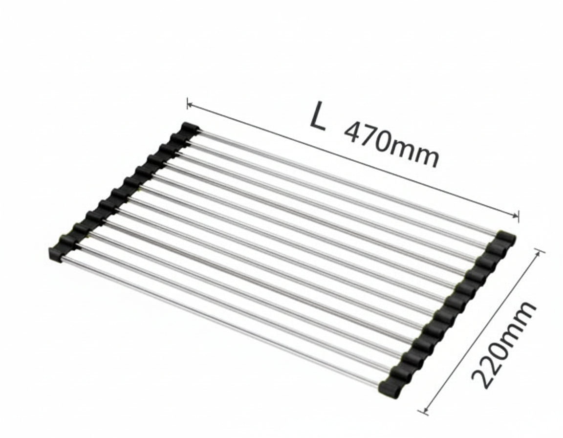 GoFuraaly™ Pro-Fold Stainless Steel Sink Drain Rack | Space-Saving Organiser for Modern Homes