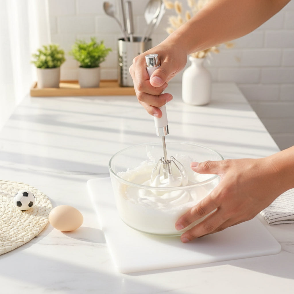 Stainless-Steel Semi-Automatic Hand Whisk – Self-Rotating Egg Beater & Mixer