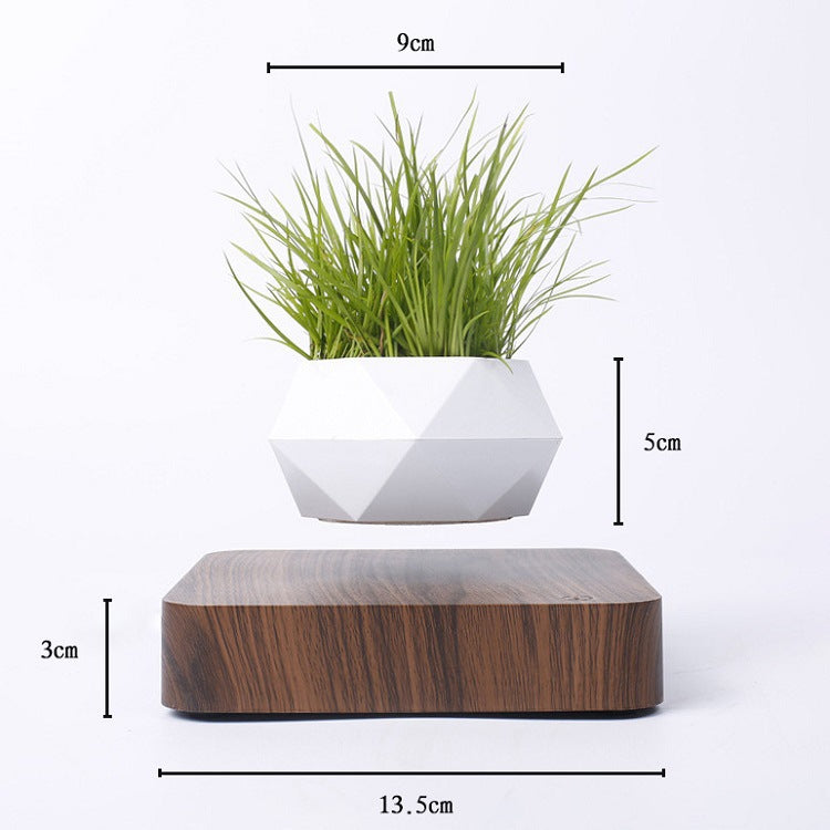 GoFuraaly™ LevioPlanter — Magnetic-Levitation Polygonal Wood-Grain Floating Plant Pot