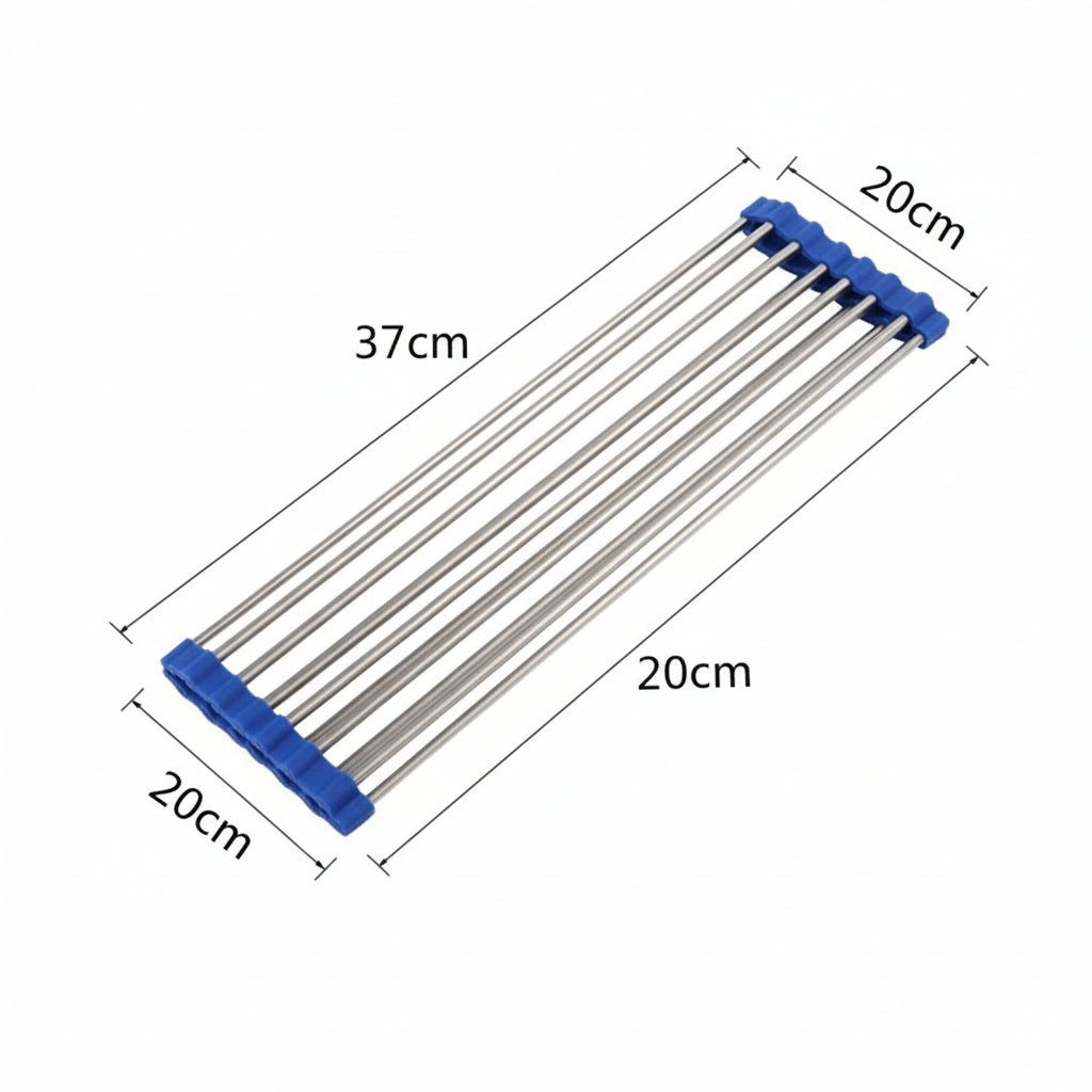 GoFuraaly™ Pro-Fold Stainless Steel Sink Drain Rack | Space-Saving Organiser for Modern Homes