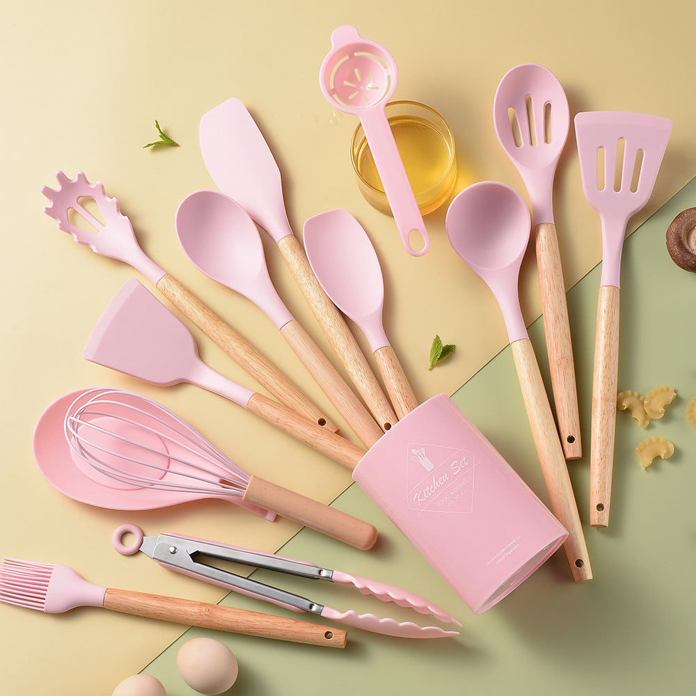 Stylish Silicone Kitchen Utensils Set with Wooden Handles – Non‑Stick Cooking & Baking Tools