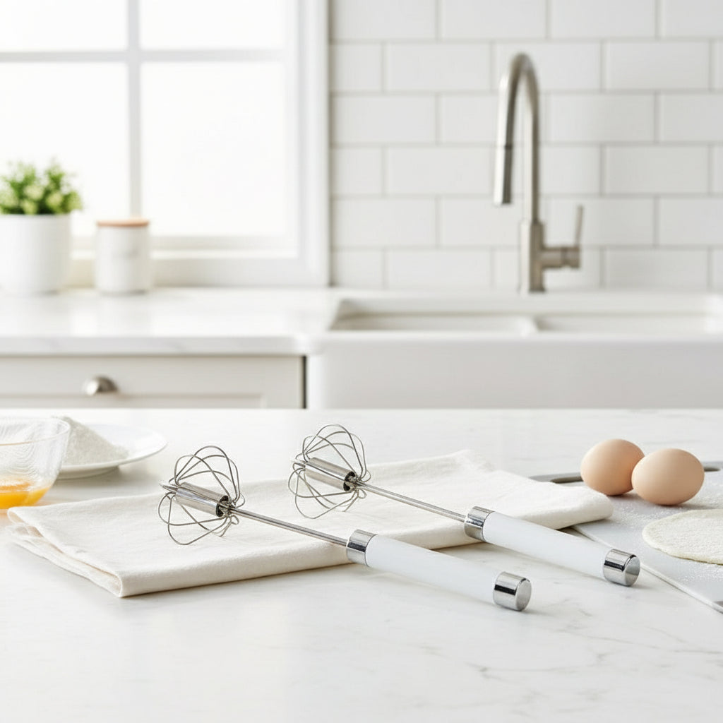 Stainless-Steel Semi-Automatic Hand Whisk – Self-Rotating Egg Beater & Mixer
