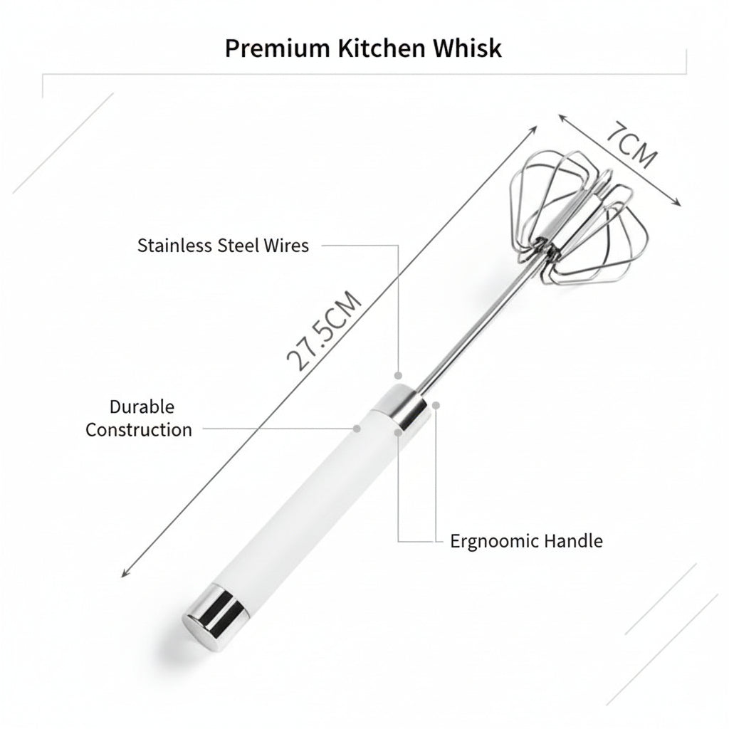 Stainless-Steel Semi-Automatic Hand Whisk – Self-Rotating Egg Beater & Mixer