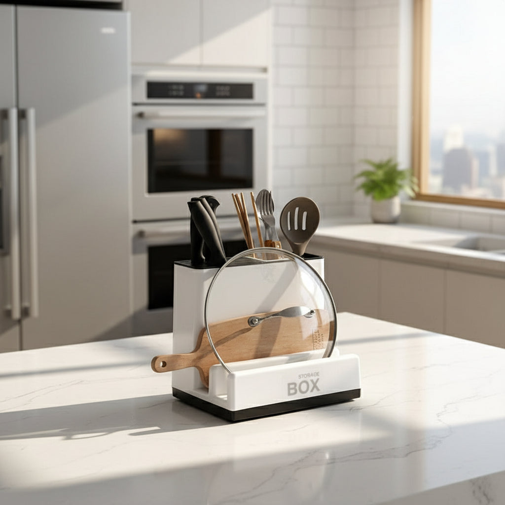 Compact Plastic Kitchen Organizer – Multi-Function Tableware & Knife Storage Rack