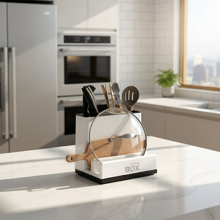 Compact Plastic Kitchen Organizer – Multi-Function Tableware & Knife Storage Rack