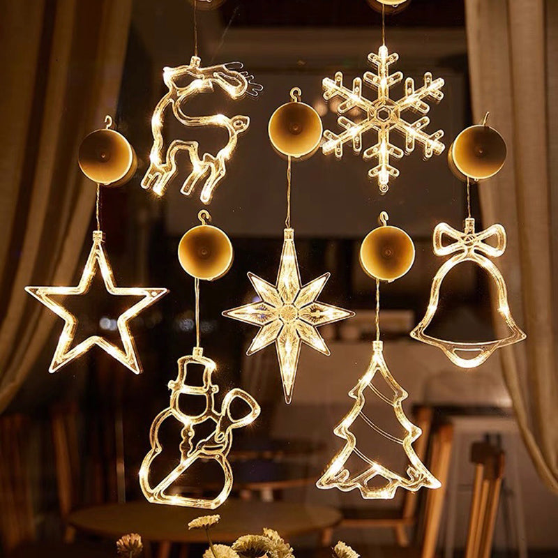 Christmas LED Suction-Cup Chandelier – Battery Powered Holiday Window & Wall Decor