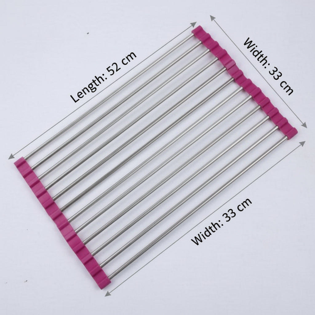 GoFuraaly™ Pro-Fold Stainless Steel Sink Drain Rack | Space-Saving Organiser for Modern Homes