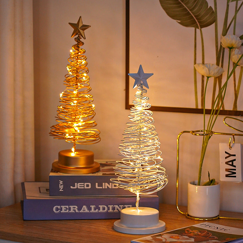 GoFuraaly™ LED Christmas Spiral Tree Light — Metal Tabletop Holiday Decoration | Warm White Festive Desk Lamp