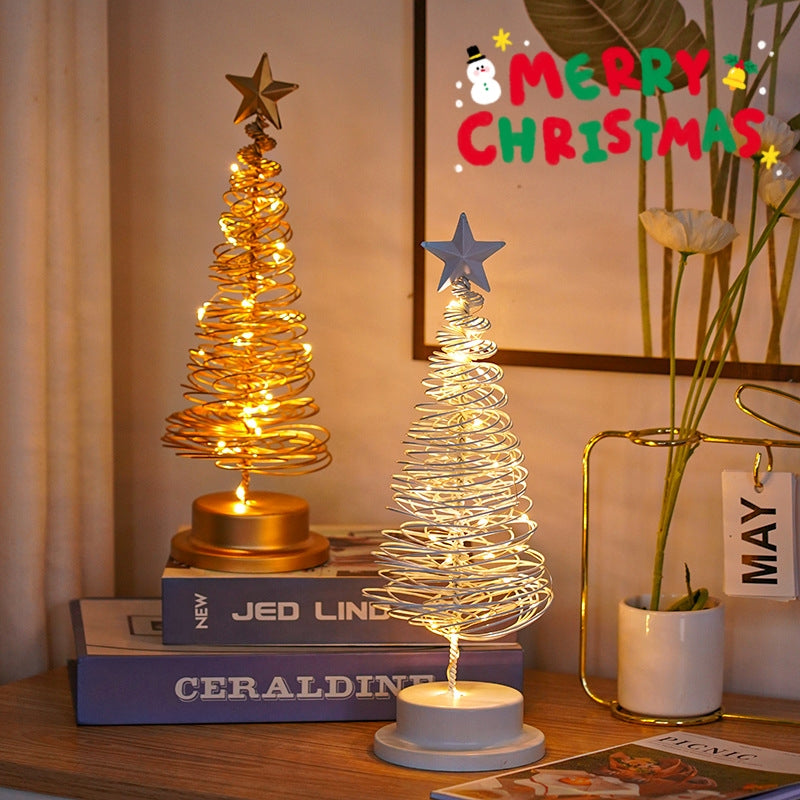 GoFuraaly™ LED Christmas Spiral Tree Light — Metal Tabletop Holiday Decoration | Warm White Festive Desk Lamp