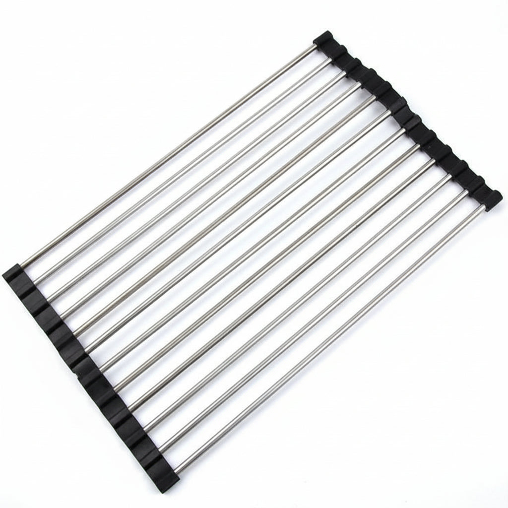 GoFuraaly™ Pro-Fold Stainless Steel Sink Drain Rack | Space-Saving Organiser for Modern Homes