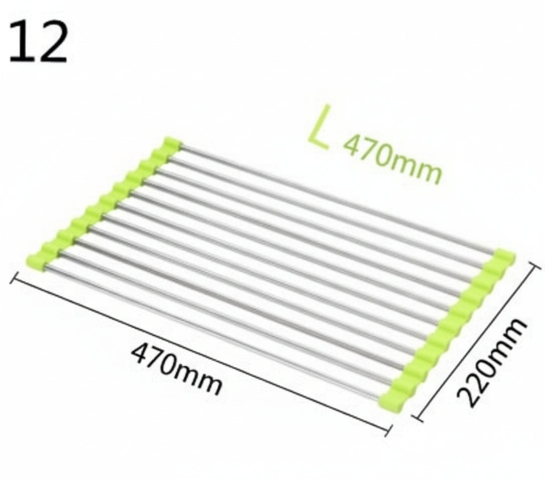 GoFuraaly™ Pro-Fold Stainless Steel Sink Drain Rack | Space-Saving Organiser for Modern Homes