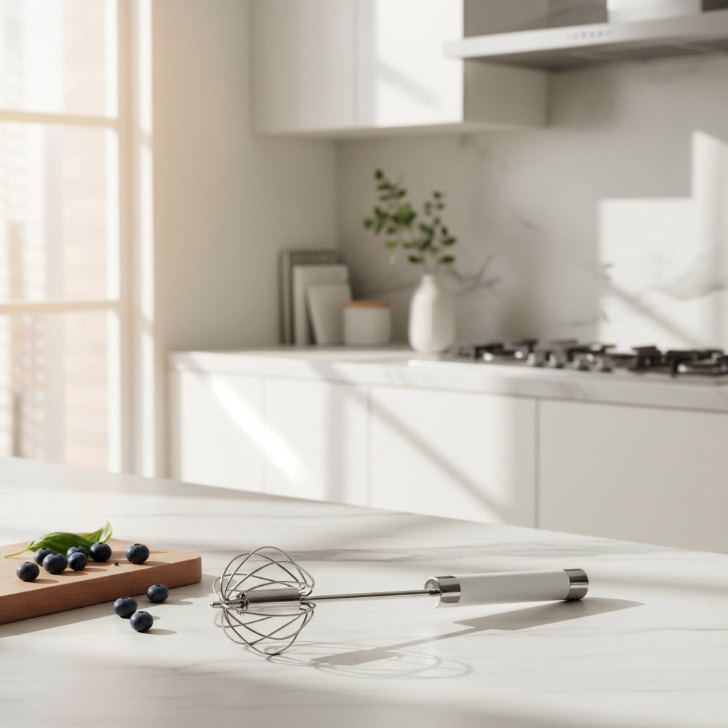 Stainless-Steel Semi-Automatic Hand Whisk – Self-Rotating Egg Beater & Mixer