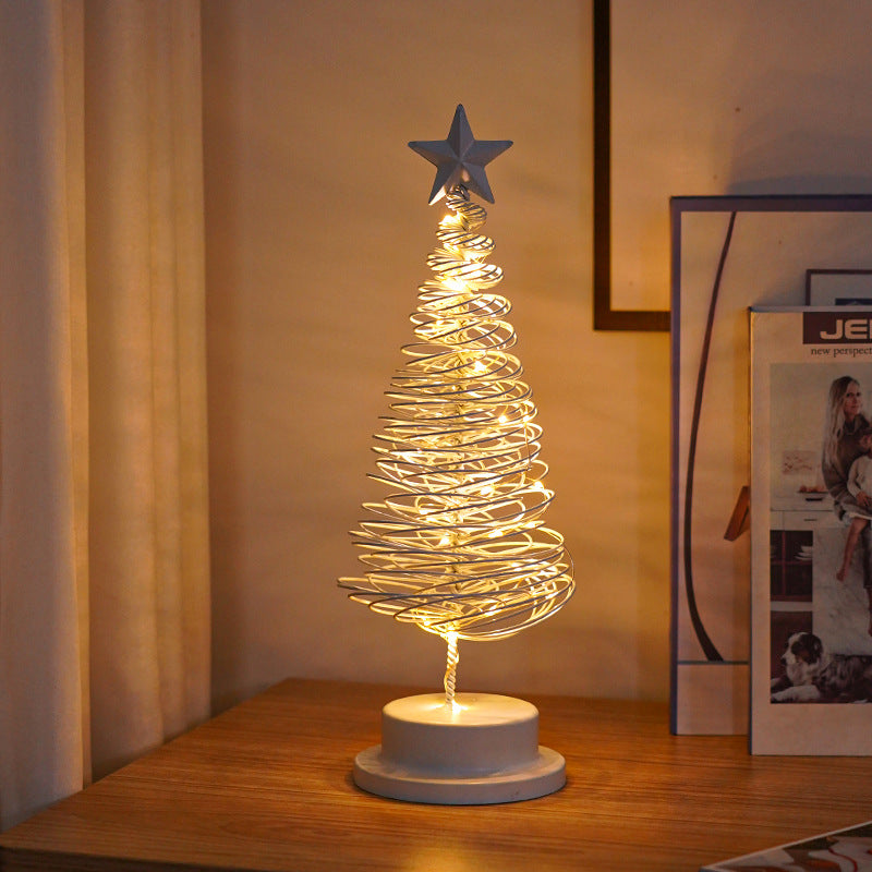 GoFuraaly™ LED Christmas Spiral Tree Light — Metal Tabletop Holiday Decoration | Warm White Festive Desk Lamp