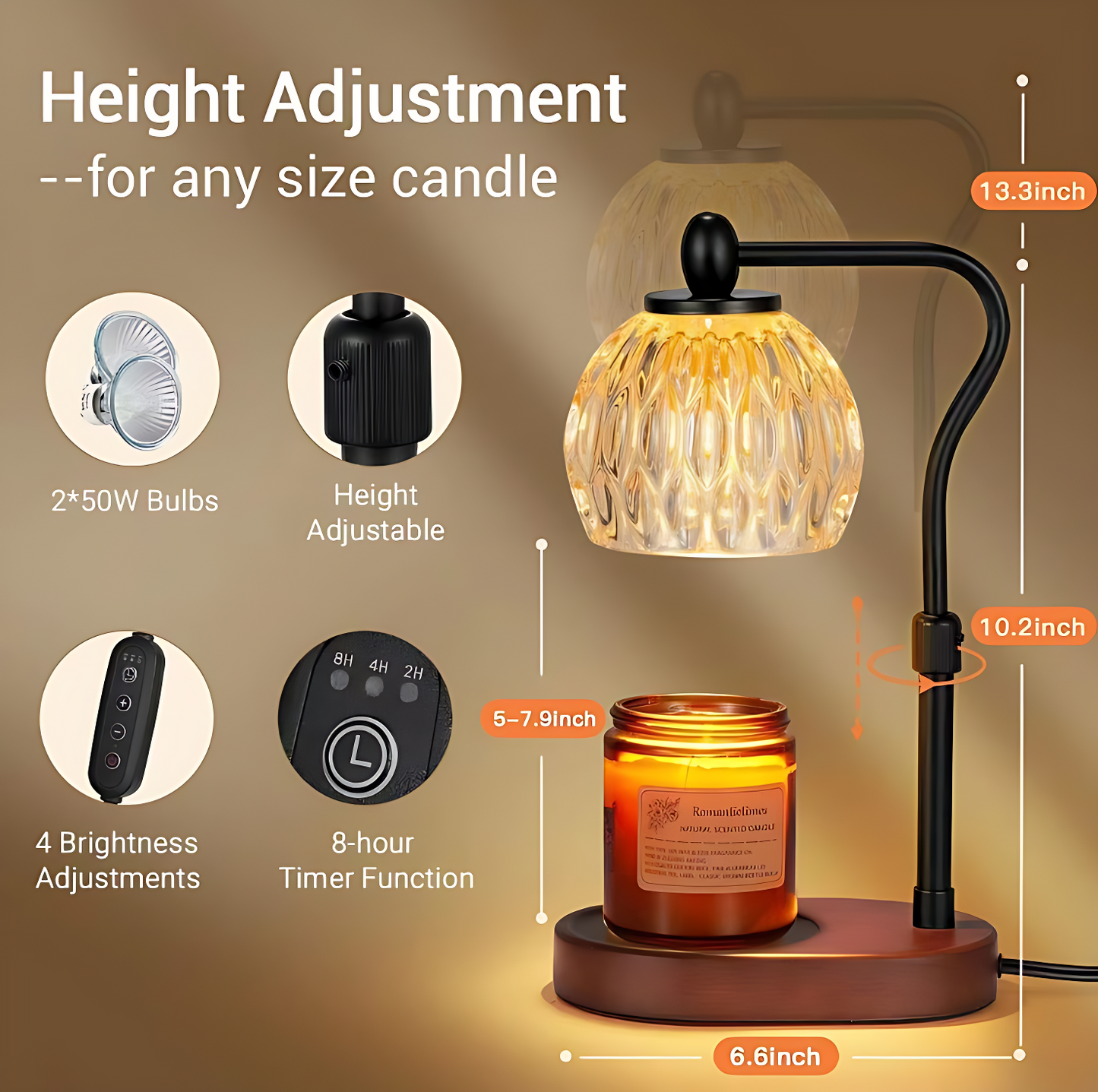 GoFuraaly™ Luxury Adjustable Crystal Glass Candle Warmer Lamp