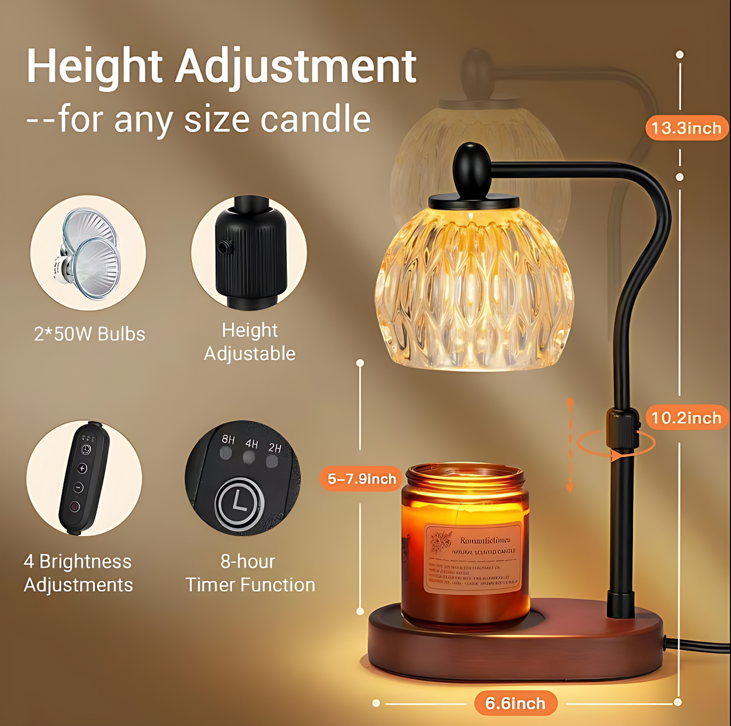 GoFuraaly™ Luxury Adjustable Crystal Glass Candle Warmer Lamp