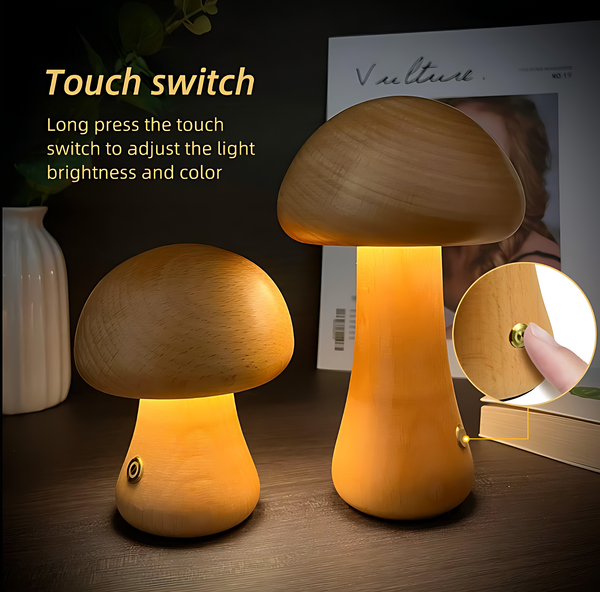 GoFuraaly™ Minimalist Wooden Mushroom Touch Night Light