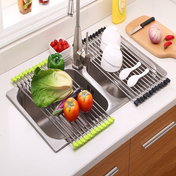 GoFuraaly™ Pro-Fold Stainless Steel Kitchen Sink Drain Rack — Space-Saving Organizer for Modern Homes