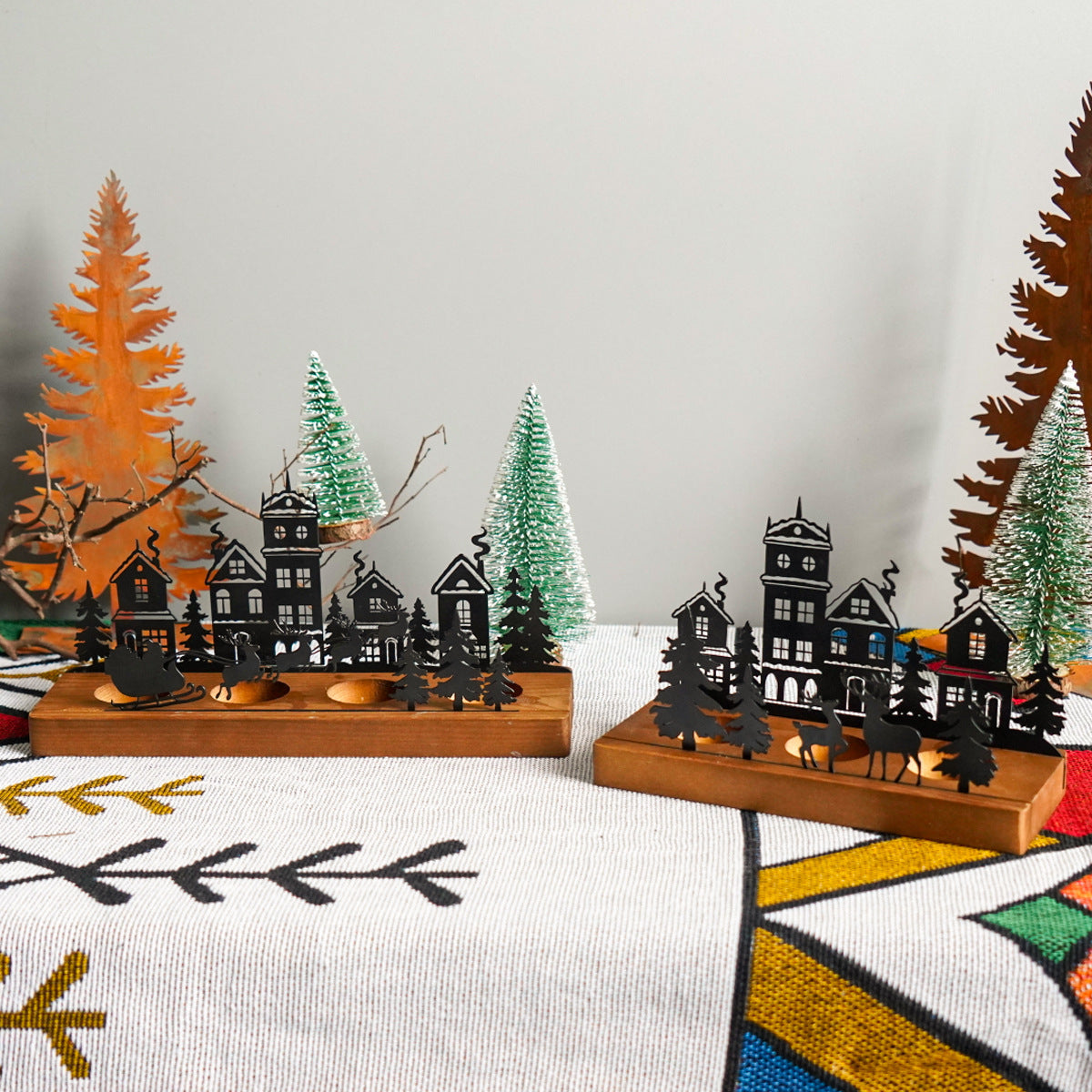 Hearth Tree™ Wrought-Iron Christmas Tree Candle Holder with Wooden Base