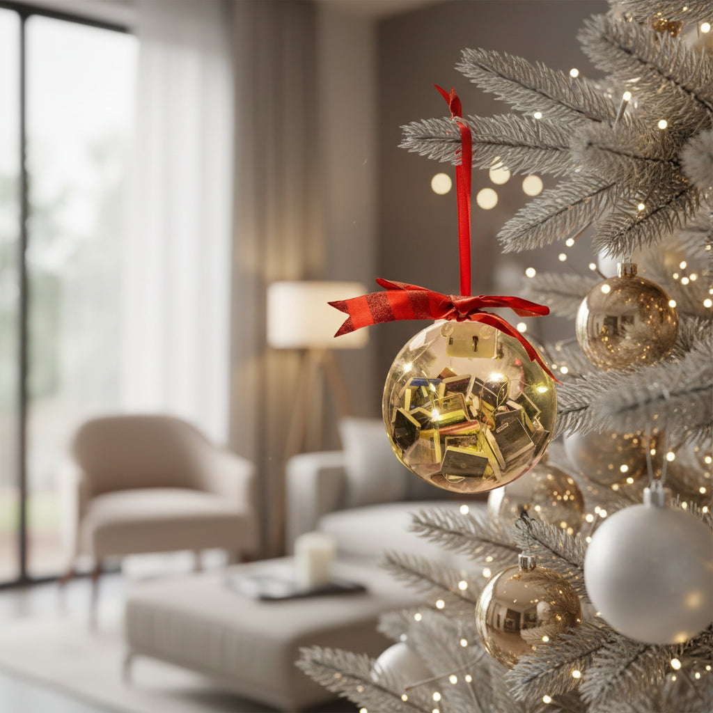 "Book-Nest” Christmas Ball Ornament – Clear Globe Filled with Miniature Books, 9 × 9 cm Holiday Decoration